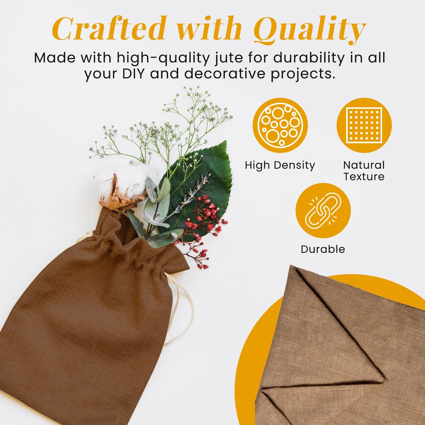 Tepo Burlap Fabric 25" x 15 Feet (5 Yards) – Natural Jute Fabric for DIY Crafts, Wrapping, and Decorations - Eco-Friendly Multipurpose High-Density Material for Home, Garden, and Rustic Wedding Decor