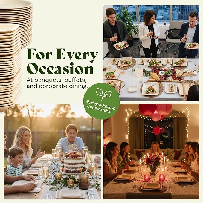 Chic Leaf Compostable Palm Leaf Plates & Cups Set - 10 In & 7 In Pack of 45, Natural - Biodegradable Tableware & Disposable Plates & Cups - Durable Bamboo Utensils, Valentine's Romantic Table Setting