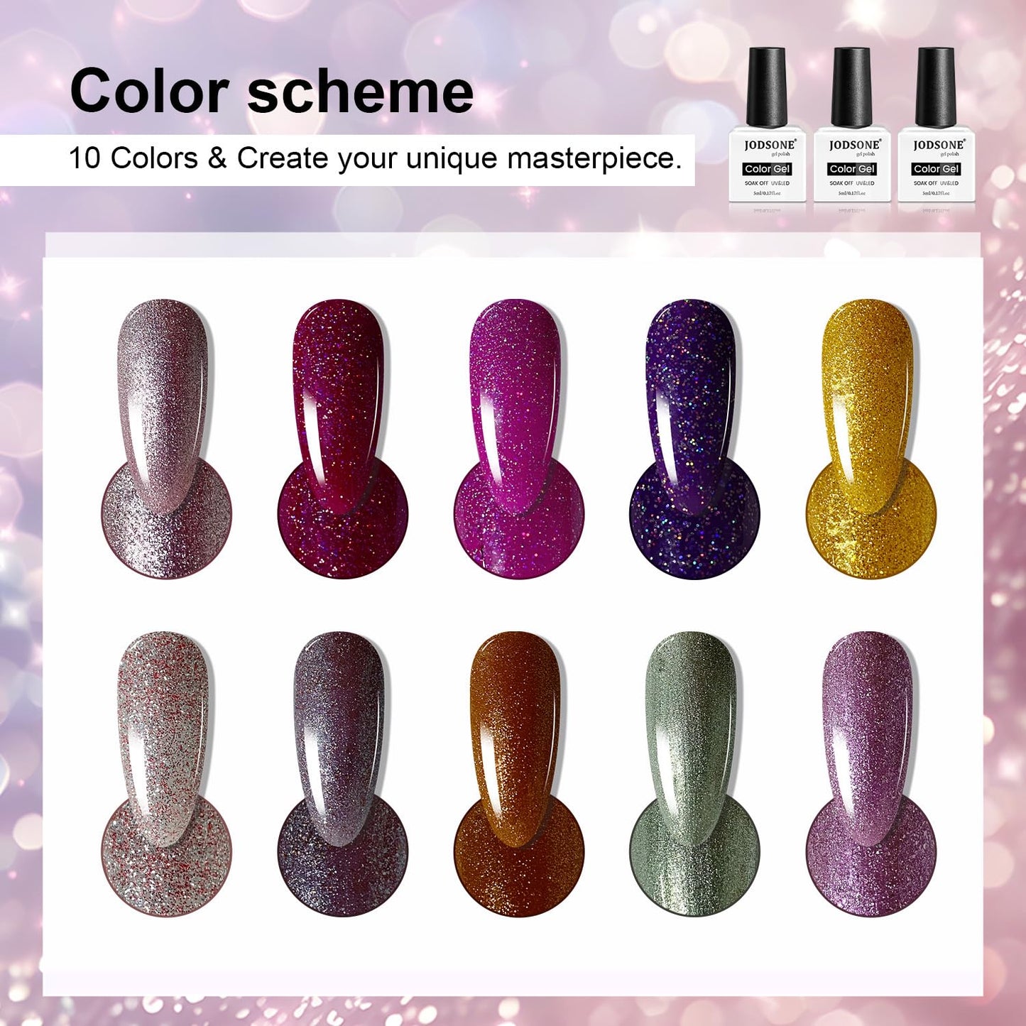 JODSONE 12 Bottles Gel Nail Polish Set with Base Coat and Top Coat Great Holiday Gift for Ladies and Girls