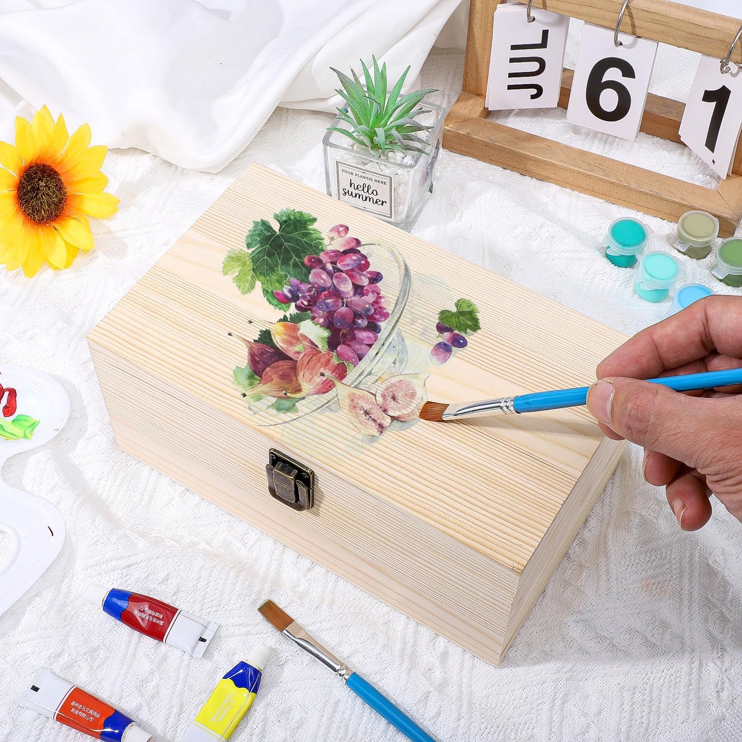 WSICSE Unpainted Wood Box with Hinged Lid - Large 9.2"x5.5"x3.9" for Crafts DIY Storage Jewelry & Gift Box and Hobby Organization for Father's Day
