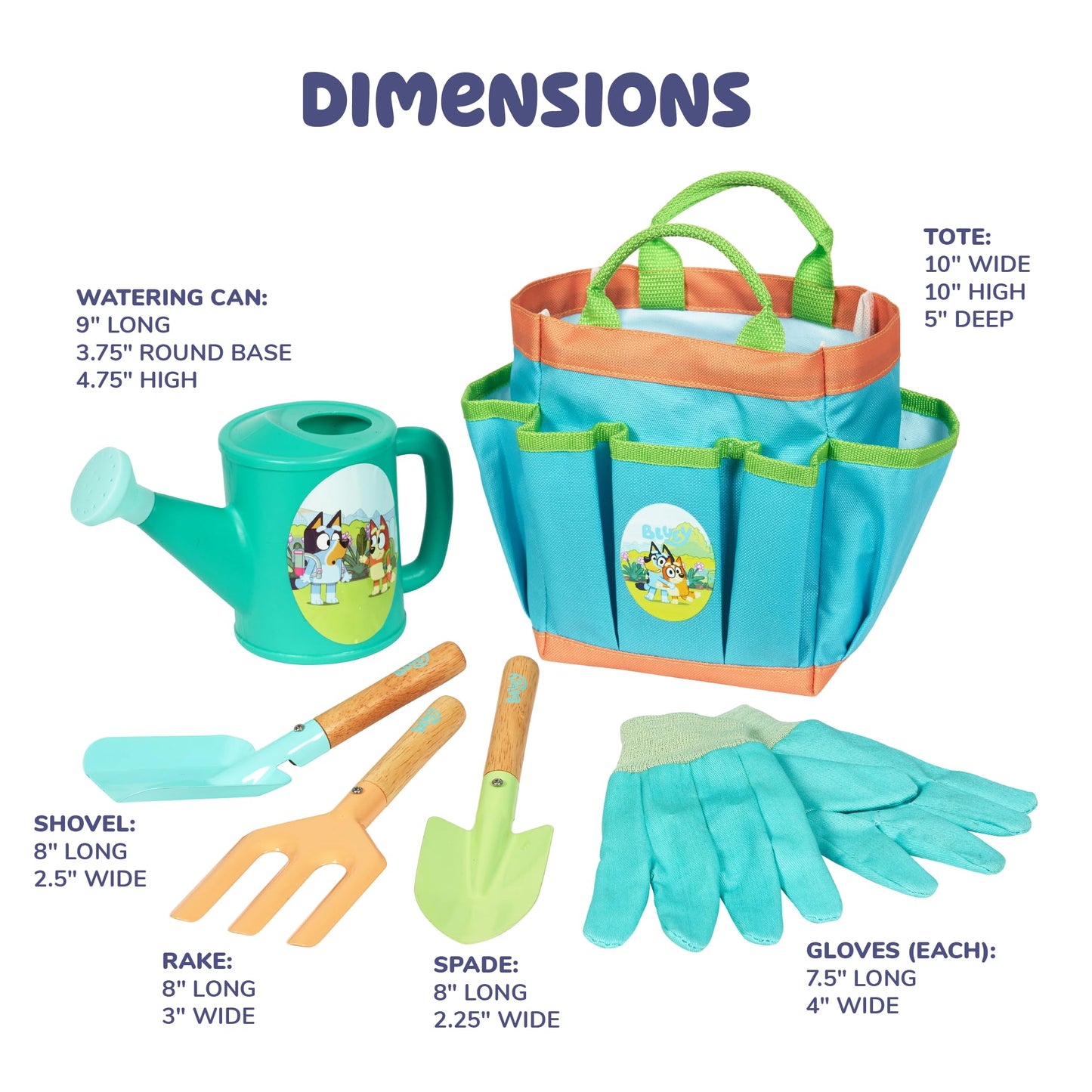 BLUEY Gardening Set | Quality Garden Tool Kit for Kids and Toddlers | Includes Watering Can, Gloves, Two Shovels, Rake and Tote Bag