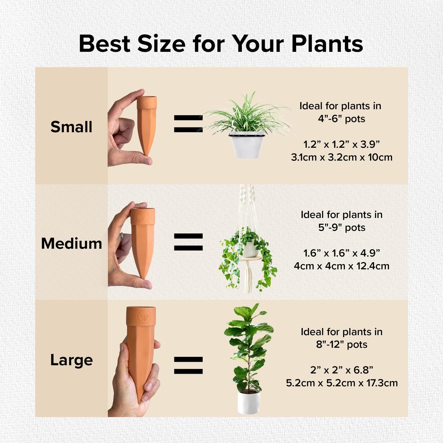 The Olla Company Plant Watering Spikes with Lids - Ideal for 5”-9” Pots - Vacation Friendly - Terracotta - Medium - Set of 4