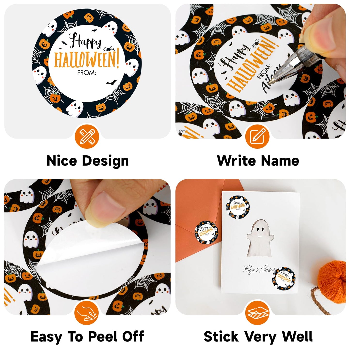 Anwyll 50 Pcs Halloween Tags with String + 60Pcs Halloween Name Gift Tags Stickers