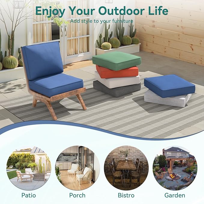 Outdoor Chair Cushions 23" x 24" x 4", Patio Deep Seat Replacement Cushions Set with Zippered Removable Cover, Weather-Resistant Olefin Fabric for Garden Chair Sofa Couch, Set of 6, Blue