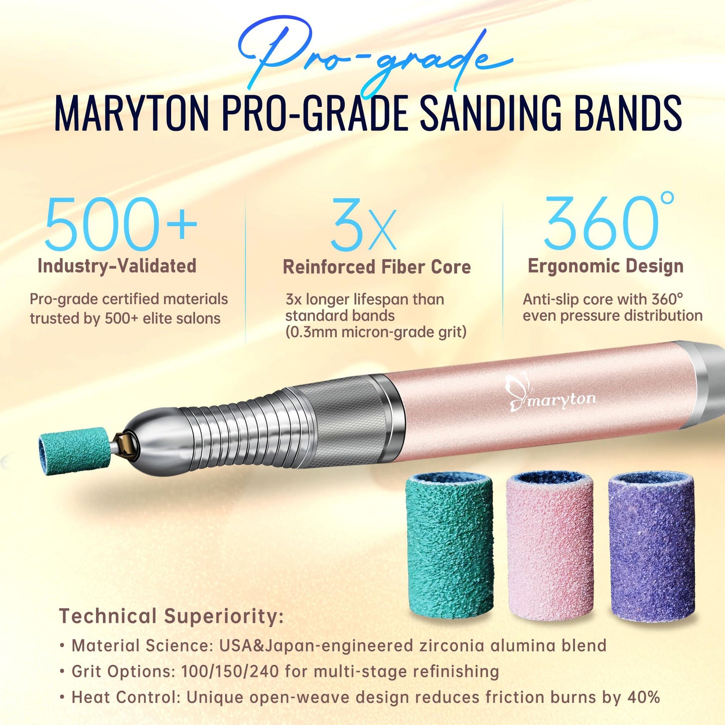 Maryton 300 Pcs Sanding Bands for Nail Drill, 100/150/240 Grit Coarse/Medium/Fine Nail Sanding Band Bulk for Professional Salons Manicures and Pedicures