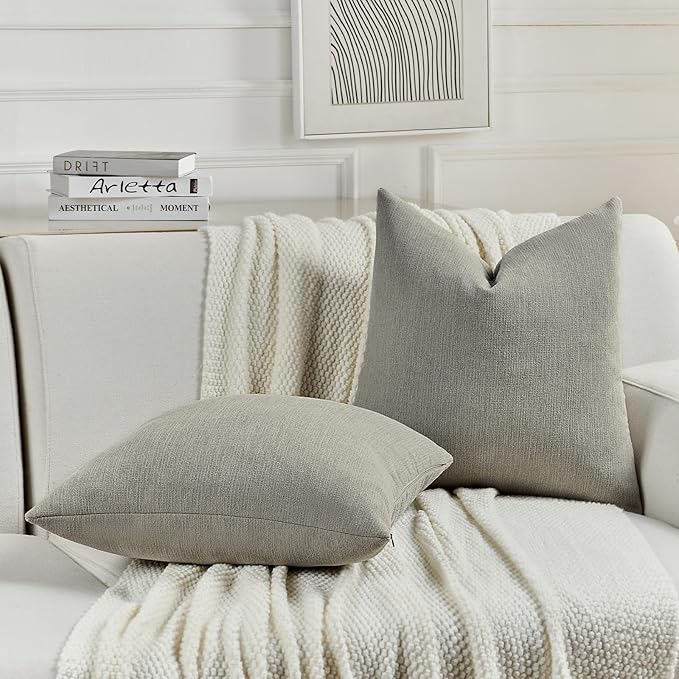FUTEI Smoke Gray Chenille Decorative Throw Pillow Covers 22x22 Inch Set of 2,Soft Cozy Faux Linen Textured Cushion Case,Farmhouse Home Decor for Couch Living Room