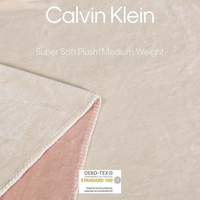 Calvin Klein - Queen Blanket, Super Soft Plush Bedding, Luxury Bed Blanket, Oeko-Tex Certified (Modern Reversible Solid Beige, Queen)