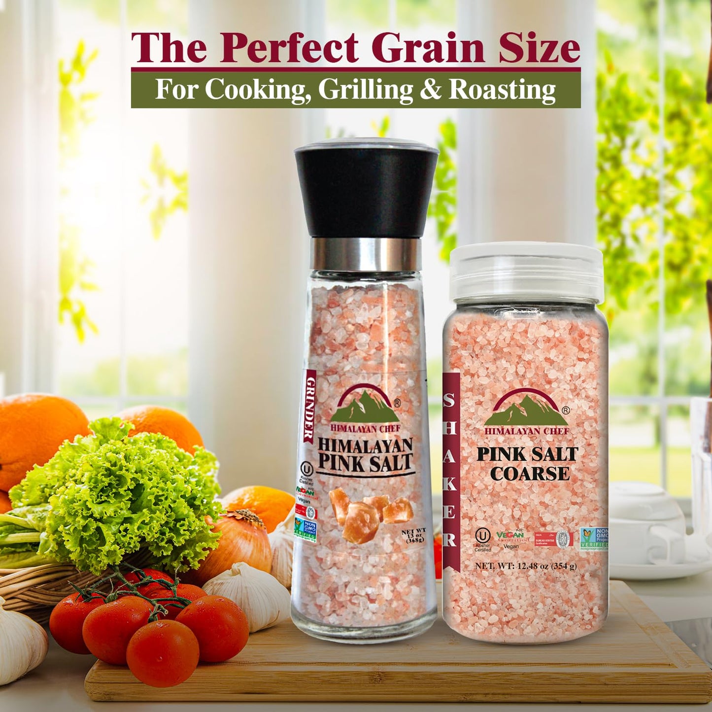 Himalayan Chef Himalayan Pink Salt Grinder & Pink Salt Shaker Refill Adjustable Grinder - Salt Mill and Salt Shaker | Set of 2