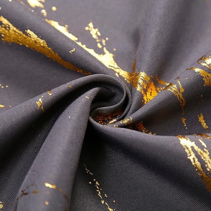 Taisier Home Gold Foil Print Linen Textured Curtains Geometric Marble Pattern Design Curtains for Dollhouse Light Filtering Window Treatment 2 Panels 63" L,Soft Grey and Gold Print