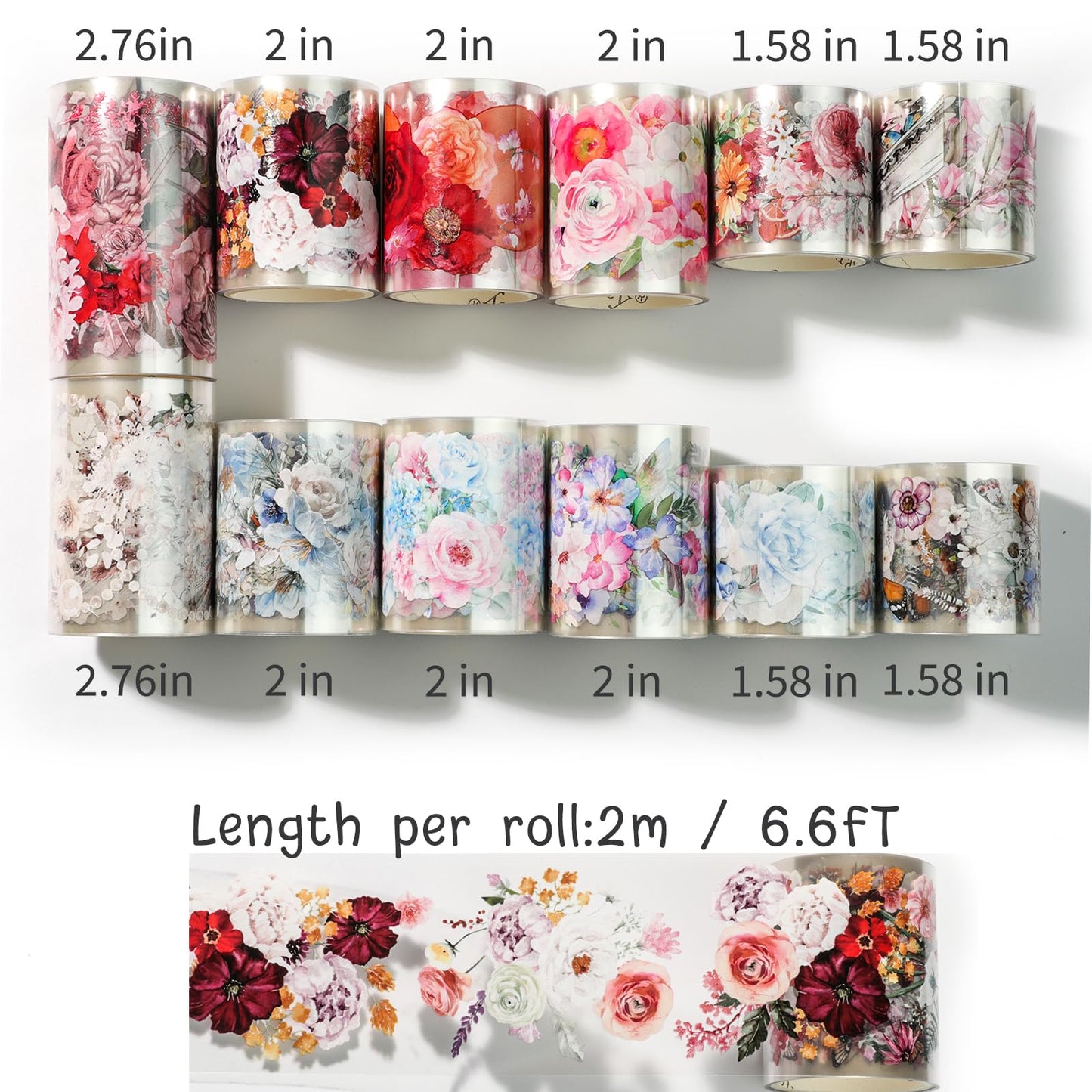 Cratey 12-Roll Floral PET Washi Tape Set & PET Stickers – Easy to Use for Journaling & Card Making, Ideal for Scrapbooking & Junk Journaling
