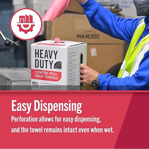 Fresh Towel Heavy Duty Center Pull Shop Towel Rags for Cleaning- (1 Box of 160 Sheets) Disposable Cleaning Towels - 9 x 12 inches - FT800 (Red)