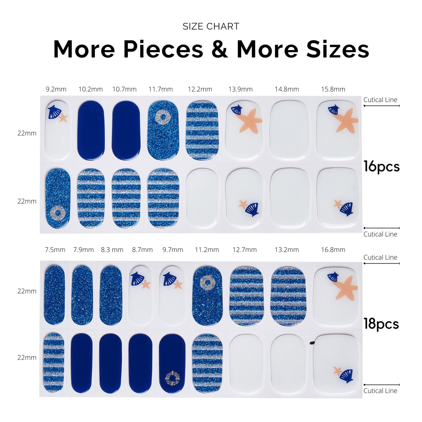 NAILOG Semi Cured Gel Nail Strips for Summer 34 pcs, Buy 2 Get 1 UV Lamp, Salon-Quality Nail Strips with Soft Gel Finish | Marine Story