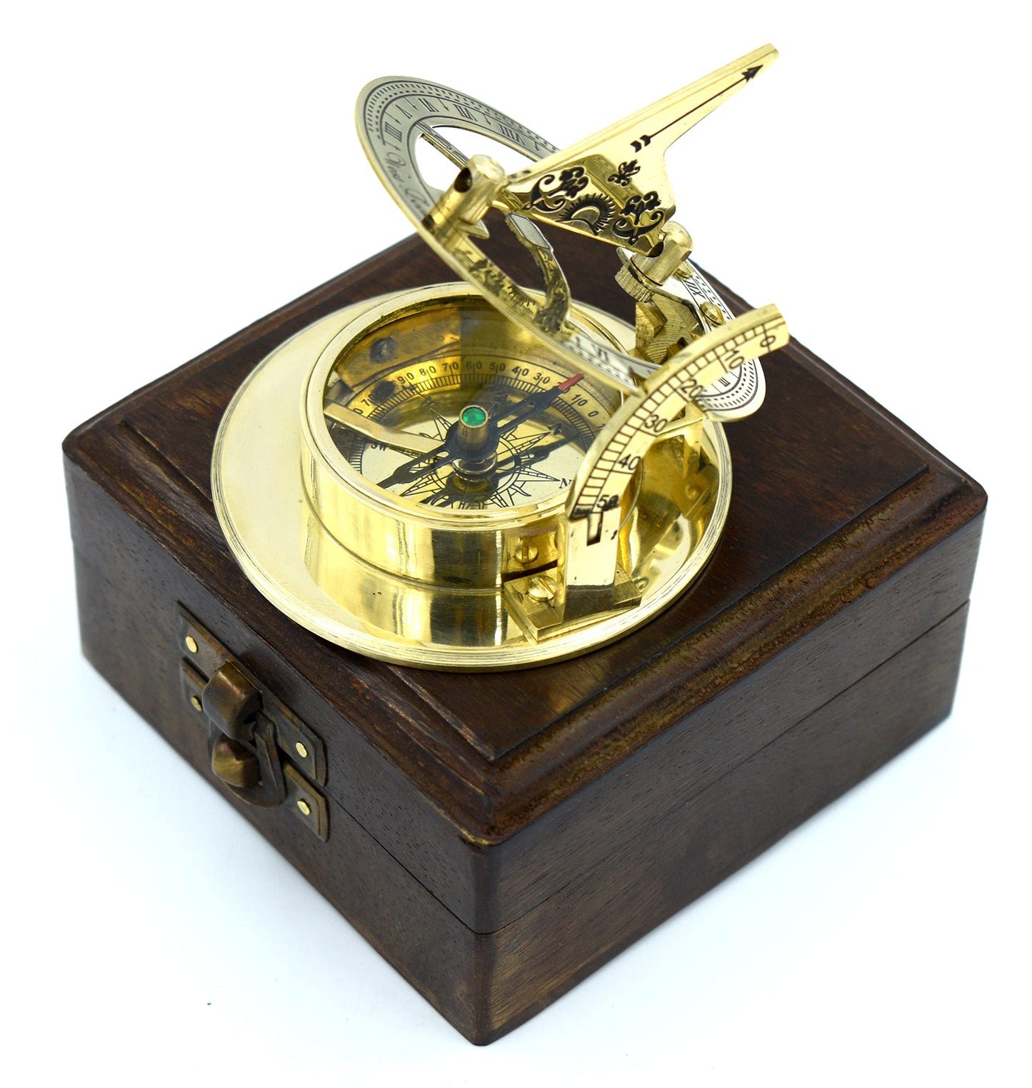 SARA NAUTICAL Antique Brass Sundial Compass, Sundial Clock in Box Gift Sun Clock Ship Replica Watch,Ship Decorations