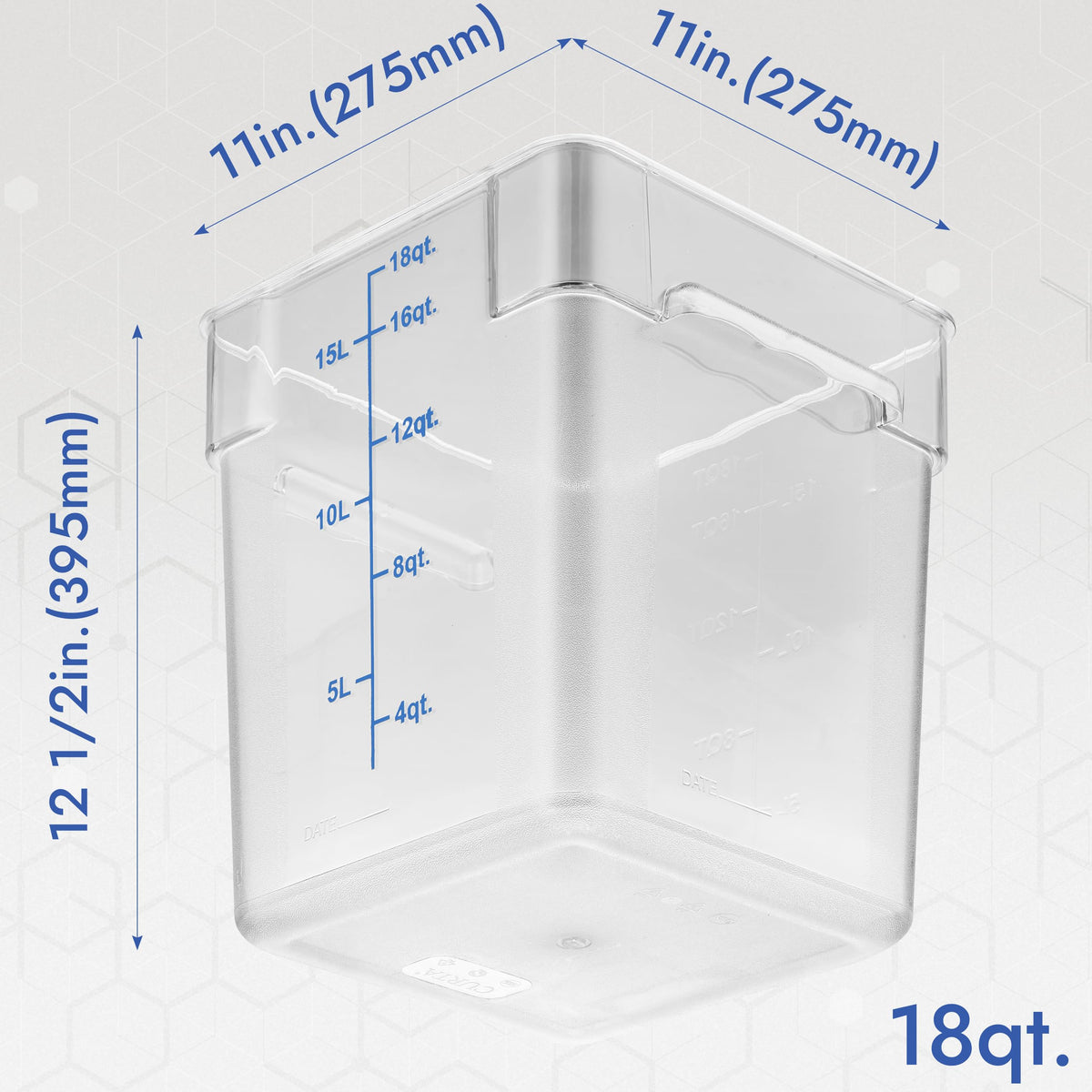 8 Pack 18 Qt NSF Clear Polycarbonate Food Storage Containers with Blue Lids (8 Count)