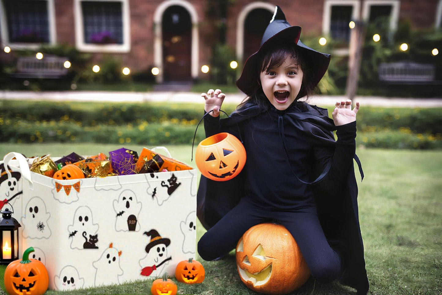 TUZIANAN Halloween Ghost Basket, Cute Boo Basket for Gifts Foldable Storage Bin with Handles for Home Closets Shelf Offices,Bedrooms,Dorm Toy Storage (Halloween ghost basket)
