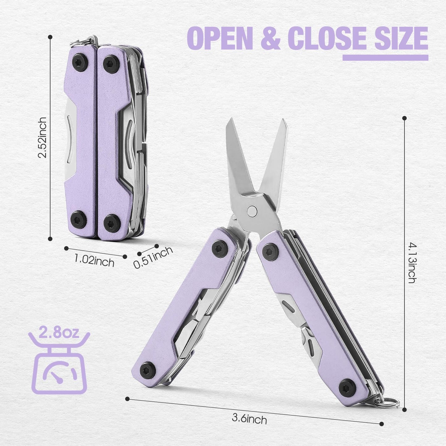 Multitool with Pocket Knife,Gifts for Men and Women, 11-in-1 Mini EDC Multitool with Screwdriver, Scissors, SIM Extractor and Bottle Opener, Perfect for Outdoor, Hiking, Simple Repair (Purple)
