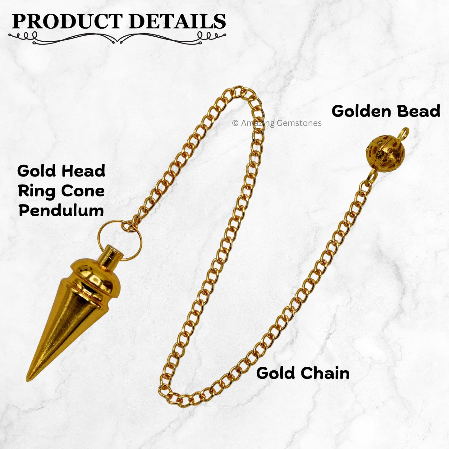 Amazing Gemstone Healing Metal Pendulums for Divination, Gold Head Ring Cone Steel Copper Pendulum High Energy Pendulo de Bronce Pendulos de Mesa MP43