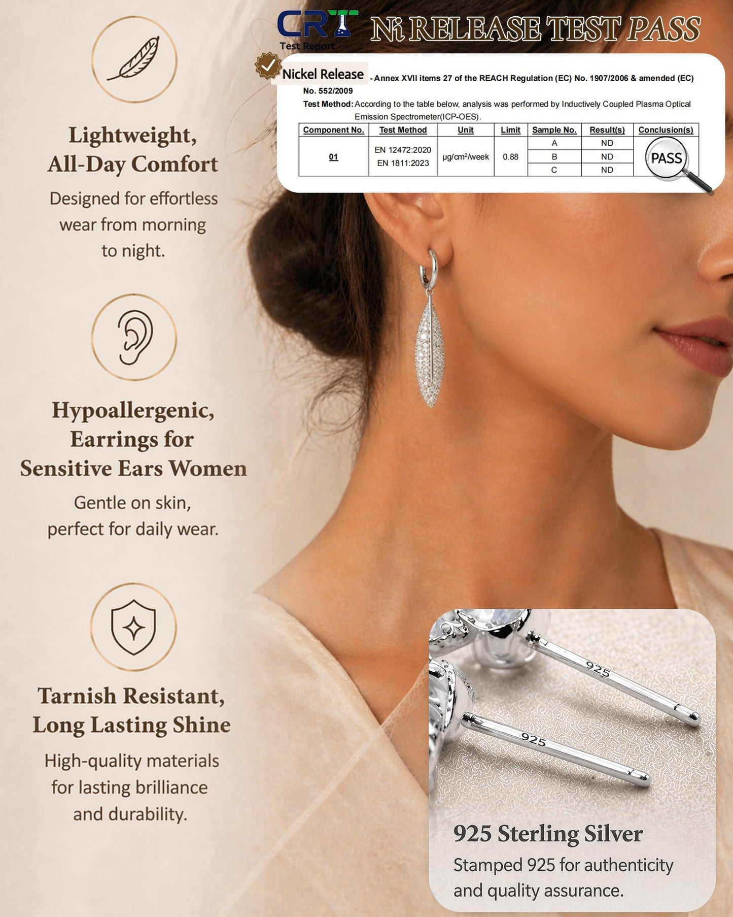 Asdecy Leaf 925 Sterling Silver Huggie Hoops Earrings for Women Drop Dangle Cubic Zirconia Elegant Prom Bridal Bridesmaid Wedding Anniversary Dangling Jewelry