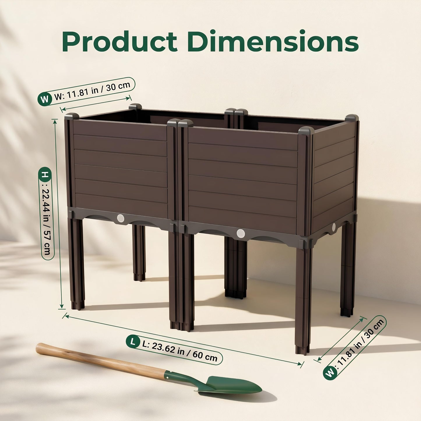 INSECT GENERAL Raised Garden Bed with Legs, Outdoor Planter Boxes & Rectangular Planter, Elevated Above Ground Garden Bed Plastic Flower Pot for Patio Yard, 23.62" × 11.81" × 22.44"