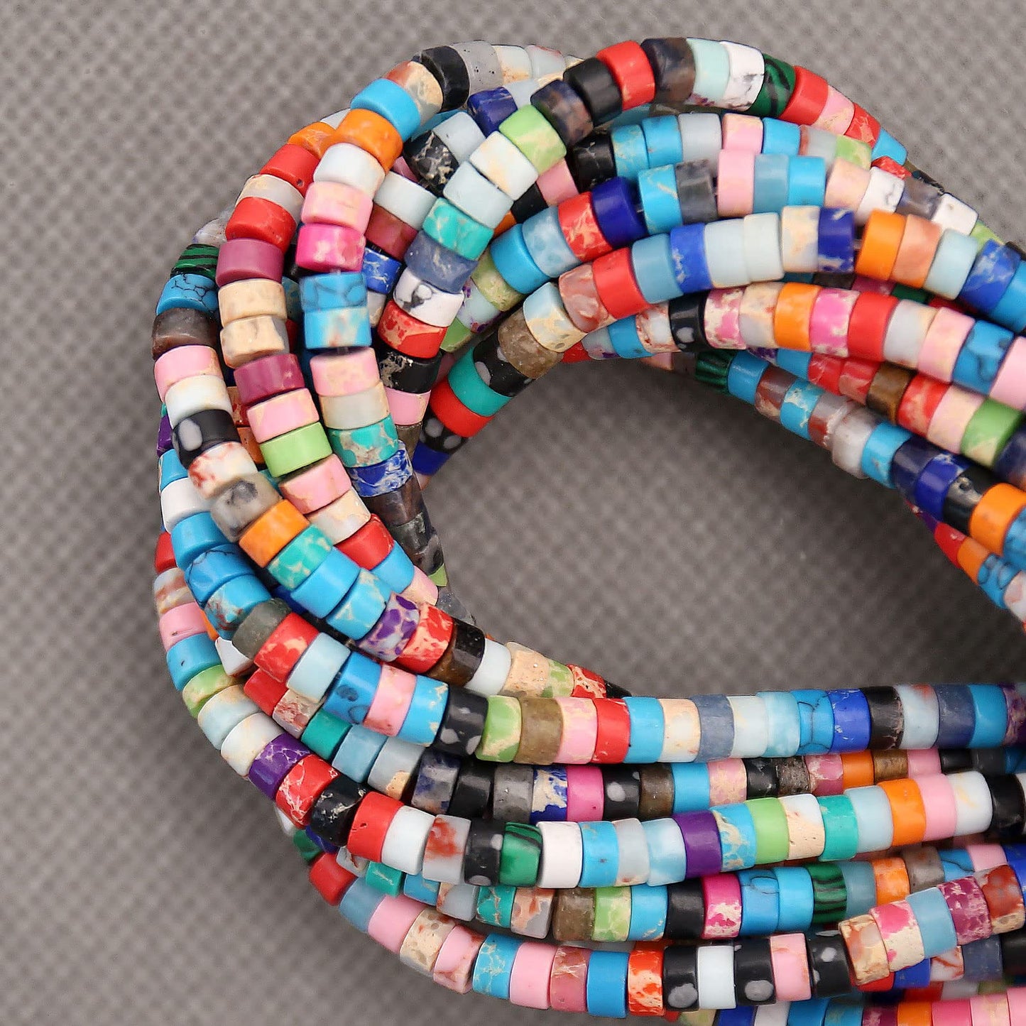 BONNY BOXX 150PCs Natural Mix Imperial Jasper Spacer Beads, Loose Semi Precious Flat Round Gemstone Heishi Disc Stone Beads for Beading Jewelry Making 4mm*2mm