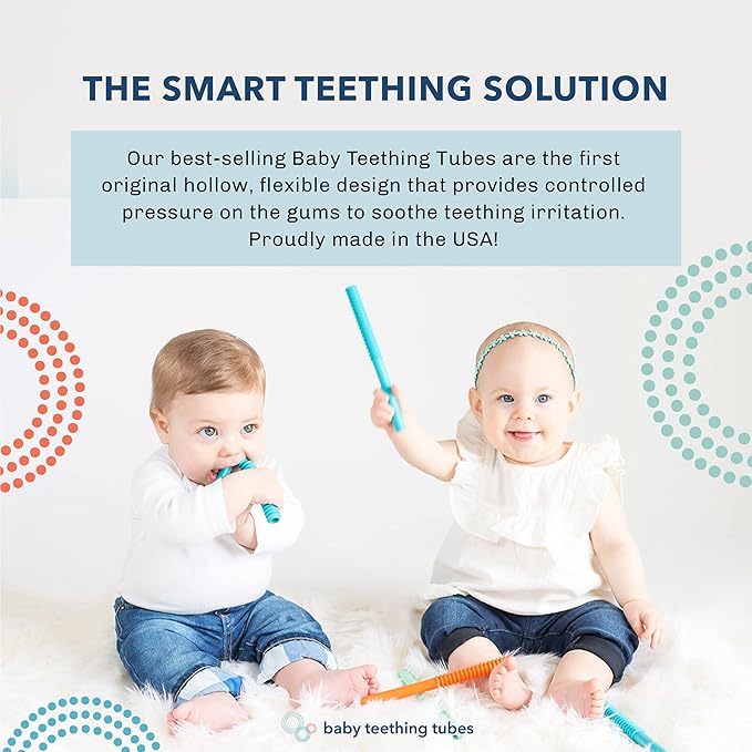 Baby Teething Tubes - Made in The USA Baby Teething Toys - Soft & Durable Infant Toys and Toddler Silicone Teether - 7 Inches, Pink - Baby Must Haves for Teething Relief - Food Safe & Easy to Clean
