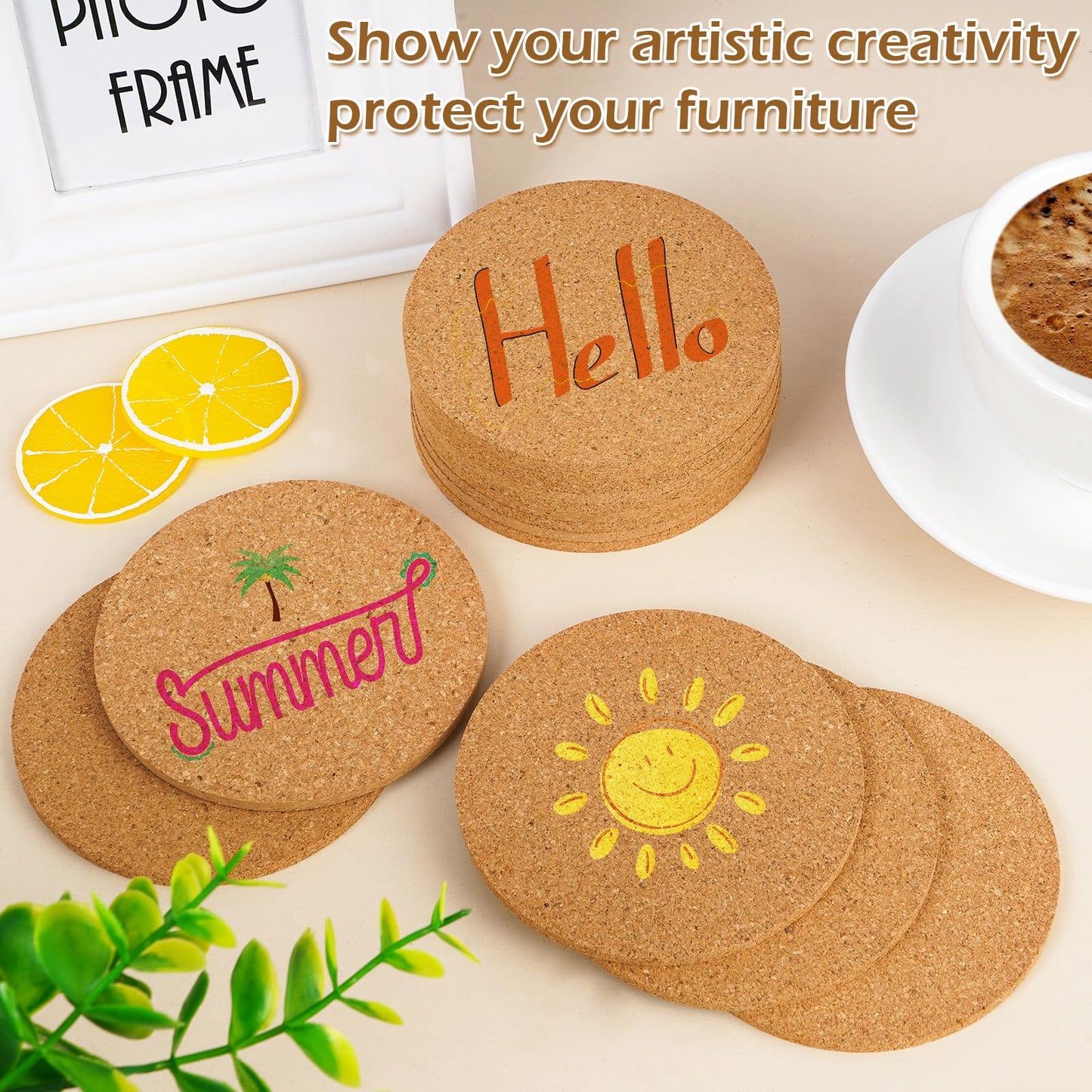 Jurtmy 120 Pcs Cork Coasters for Drinks, Absorbent Heat Resistant Round Coffee Coasters for Wine Glass, Mug, Coffee Cup Anti-Slip Drink Coasters for Home Office Bar