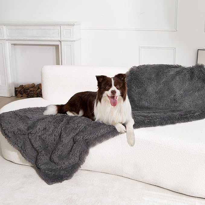 gogobunny Waterproof Dog Blanket for Couch & Furniture Protection - Super Soft Reversible Throw for Large Dogs & Cats, Calming Washable Fur & Sherpa Pet Blanket (25x35 Inch, Stone)