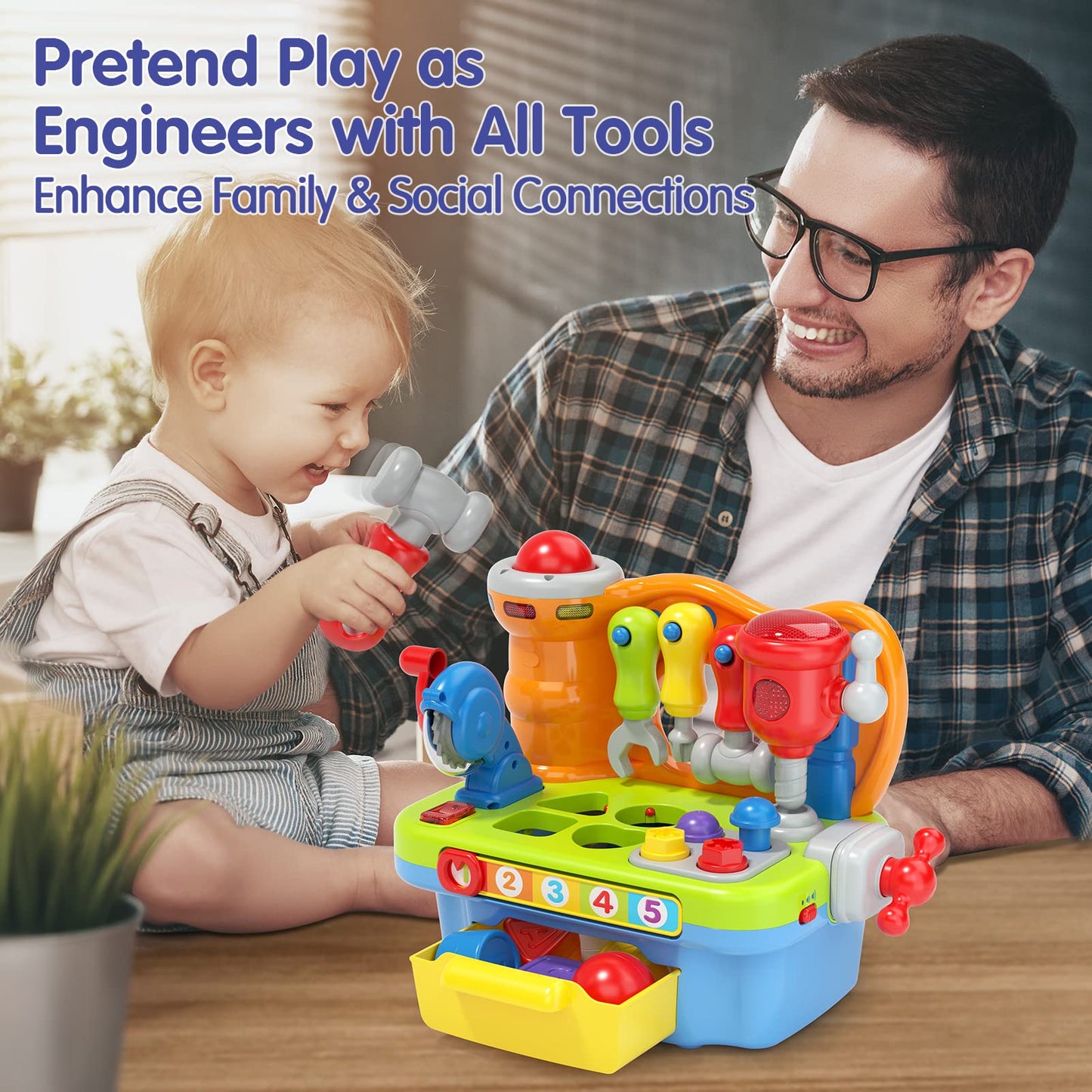 SunnyPal Toys for 1 Year Old Boy Birthday Gift, 9 in 1 Multifunction Music Workbench Learning Toy for Toddlers 1-3, Baby Toys 12-18 Months with Early Educational Sound Shape, Easter Basket Stuffers