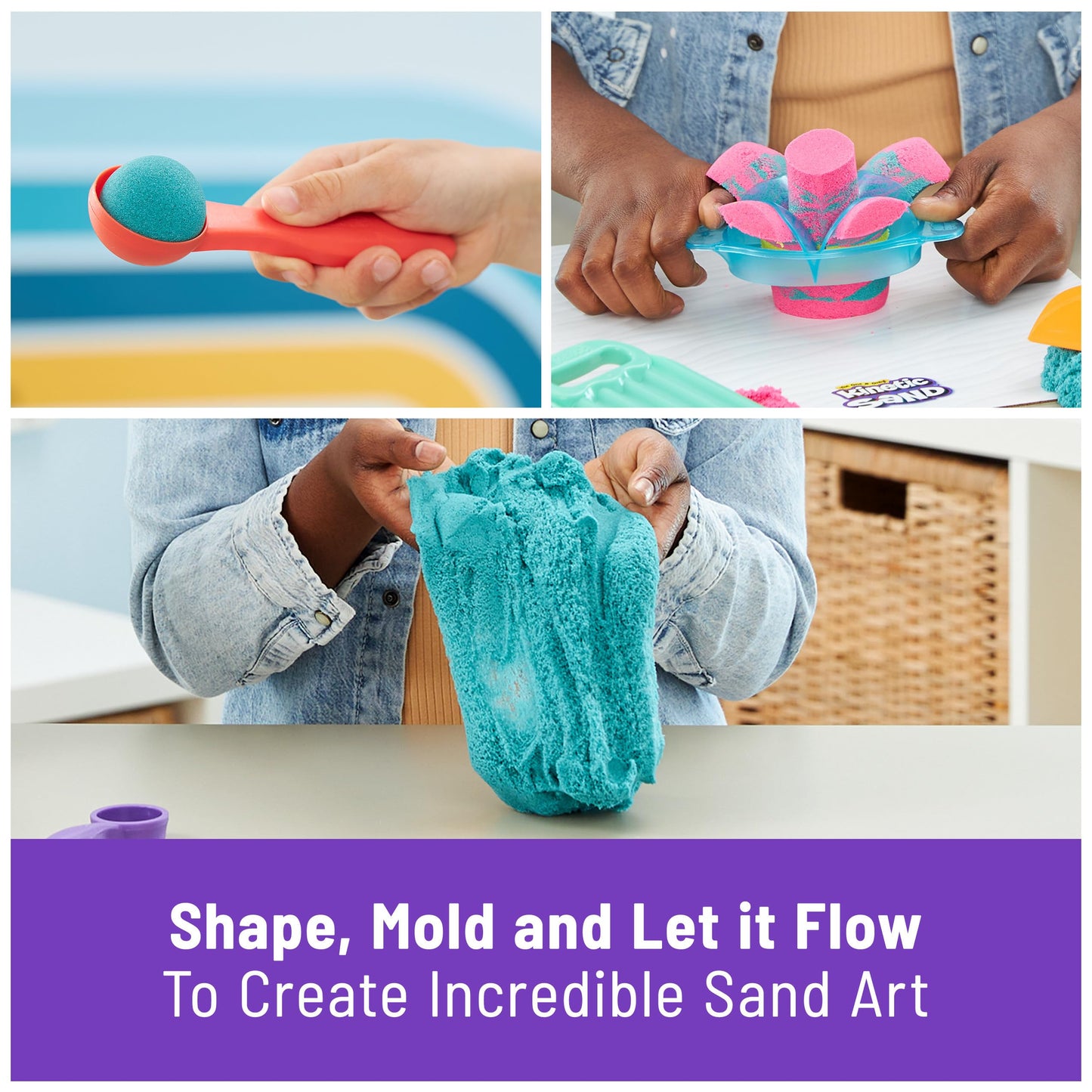 Kinetic Sand, Ultimate Sandisfying Set with 2lbs Play Sand (Pink, Yellow & Teal), 10 Tools & Molds, Sensory Toys for Kids Ages 7 and up