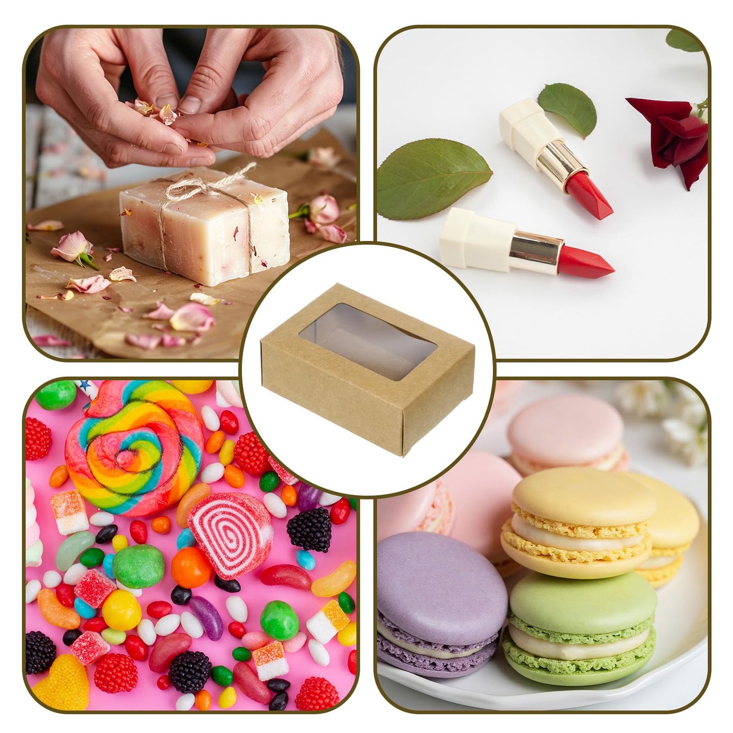 100 Pcs Soap Boxes for Handmade Soap, 3.35 x 2.36 x 1.18 Inch Kraft Paper Soap Packaging Boxes with Clear Window Small Rectangular Gift Wrapping Box for Bakery Candy Cookies Chocolate Party Favors