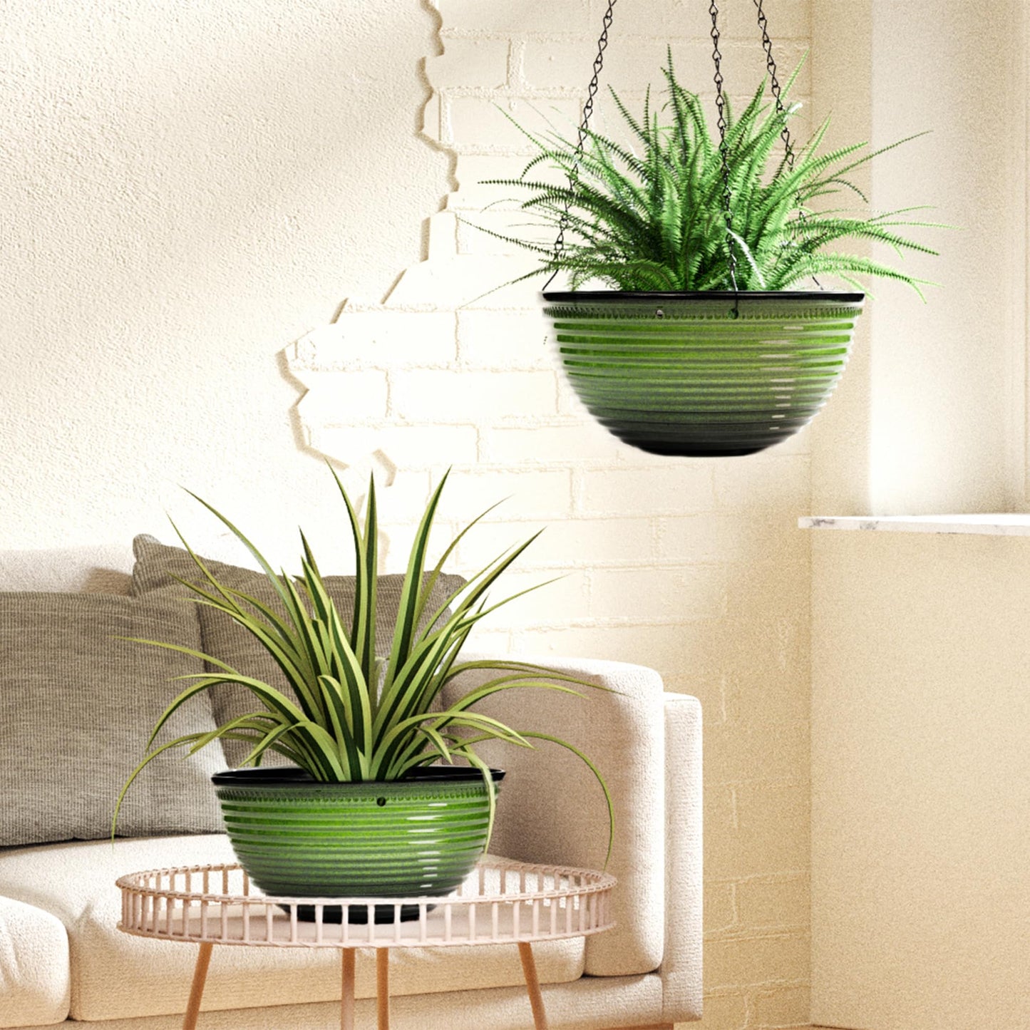 Vanslogreen 10 Inch Hanging Planter, 2 Pack Hanging Planters for Indoor Outdoor Plants, Hanging Pots with Drainage Holes for Garden Home (Green)