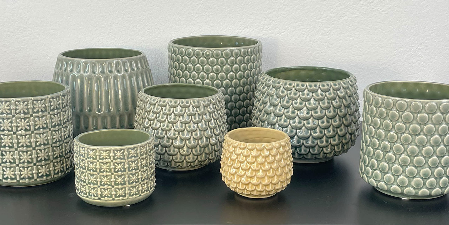 Nordring Stoneware Flower Pot – 5’’ Grey Planter with Polka Dots – Modern Ceramic Pot with Crackle Glaze – No Drainage Holes – Holds 4’’ Indoor Plant