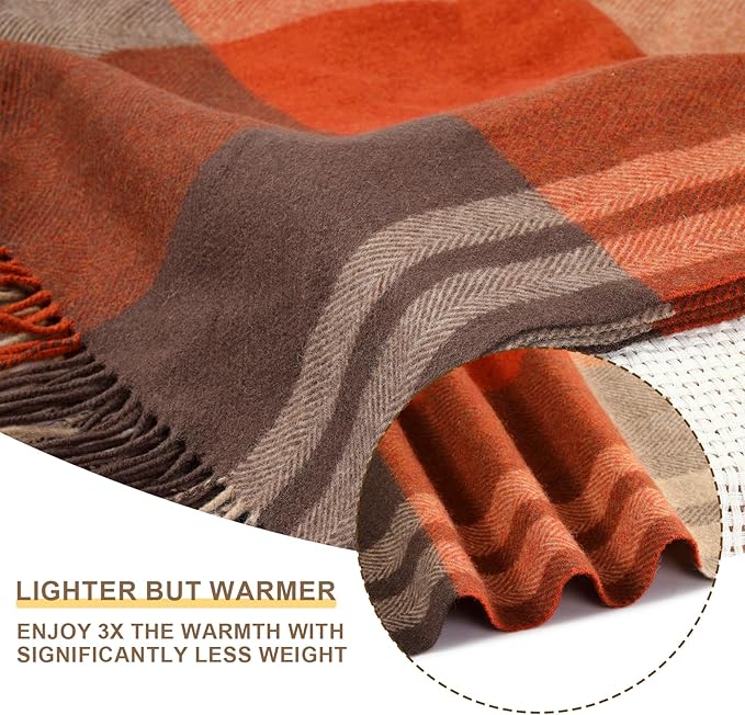 Throw Blanket Plaid with Carry Bag | Soft Wool Travel Blanket 55"x83" 1.5lbs | Festive Christmas Plaid Decorative Throw for Couch, Camping & Gift