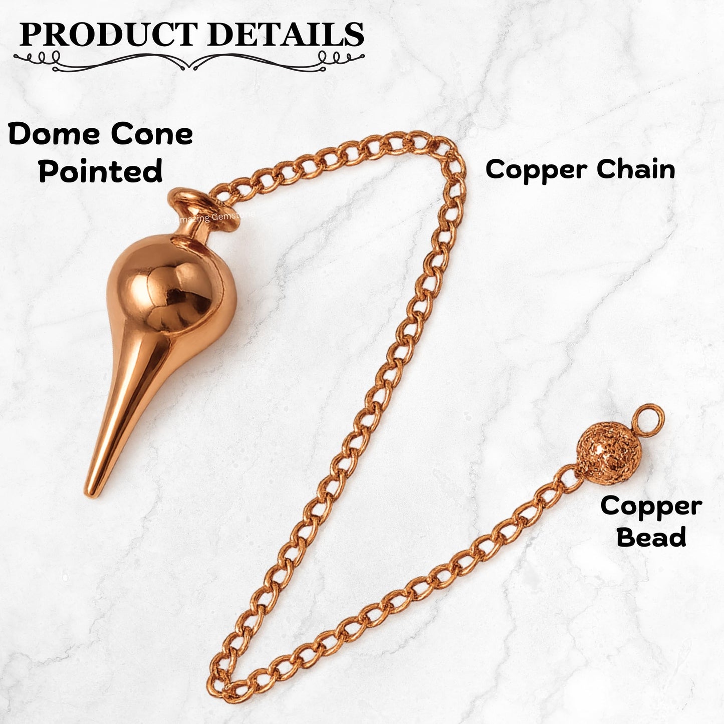 Amazing Gemstone Healing Metal Pendulums for Divination, Copper Dome Cone Point Steel Copper Pendulum High Energy Pendulo de Bronce Pendulos de Mesa MP120