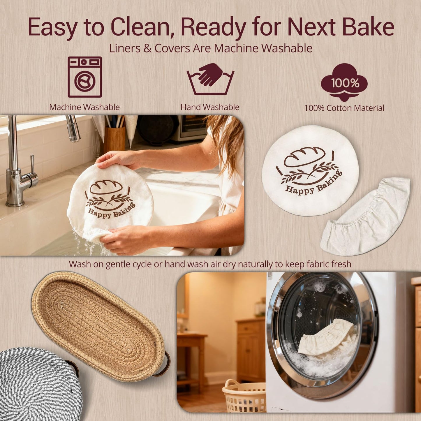 Banneton Bread Proofing Basket, Sourdough Proofing Basket, Oval & Round Proofing Baskets With Liners & Covers, Cotton Rope Sourdough Bread Baskets, Sourdough Bread Baking Supplies
