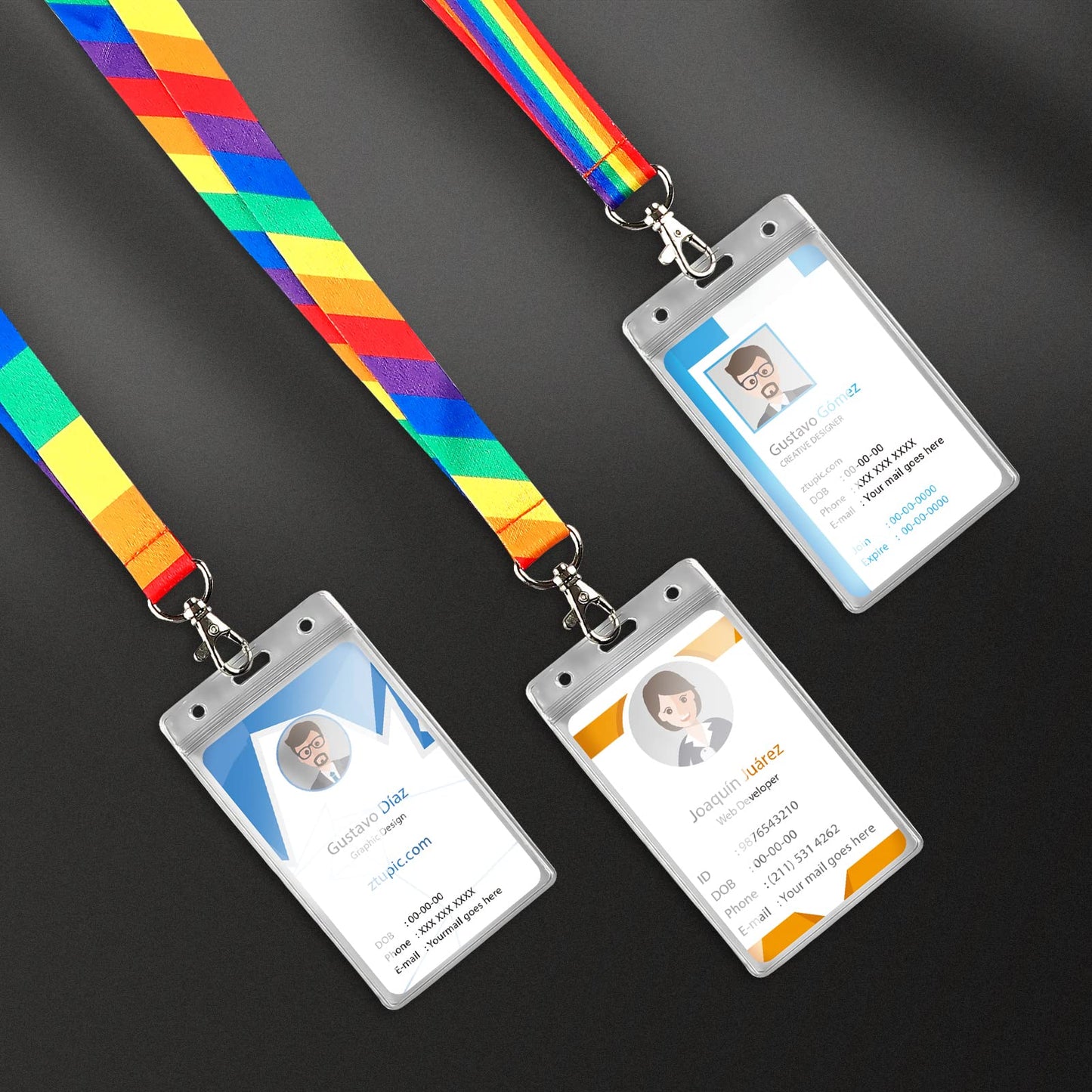 YOYOGO 12 Pack Rainbow 6-Color Lanyard with Waterproof ID Card Holder, Durable Lanyard with Badge ID Card Holder