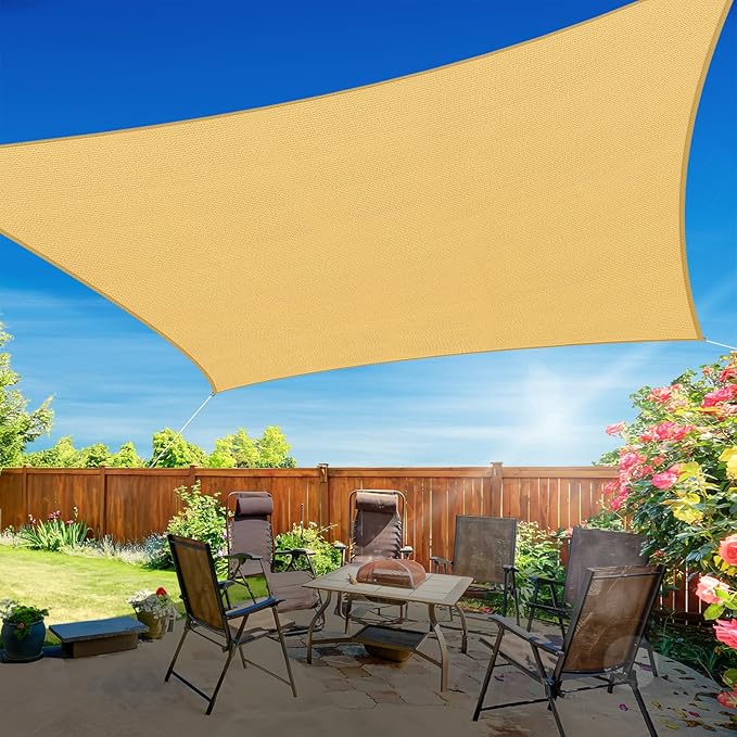 10'x13' Sun Shade Sail, UV Protection Outdoor Shade, Curved Tear Resistant Heavy Duty Sun Shade for Patio Garden, Backyard, Deck, Car Port, Playground, (Sand)