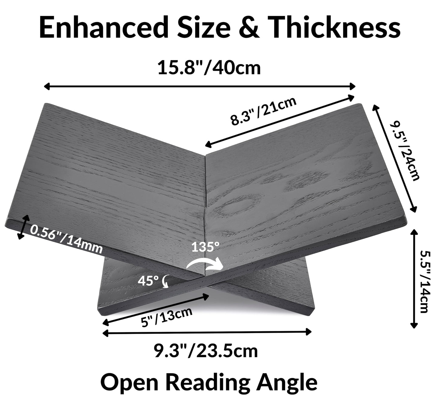 Honygebia Solid Wood Book Stands - Cross Frame Black Oak Wooden Book Holder, Open Bookstand for Display and Reading, Suitable for Art, Bible, Cookbook, Easel, Magazine, Textbooks
