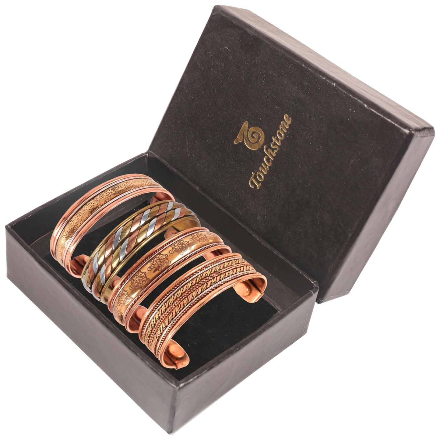 Touchstone copper bracelets | gift for men women |adjustable 100% pure solid real magnetic jewelry | handmade bracelet set combo | rope braided tibetan bangles. Set of 4 different designs