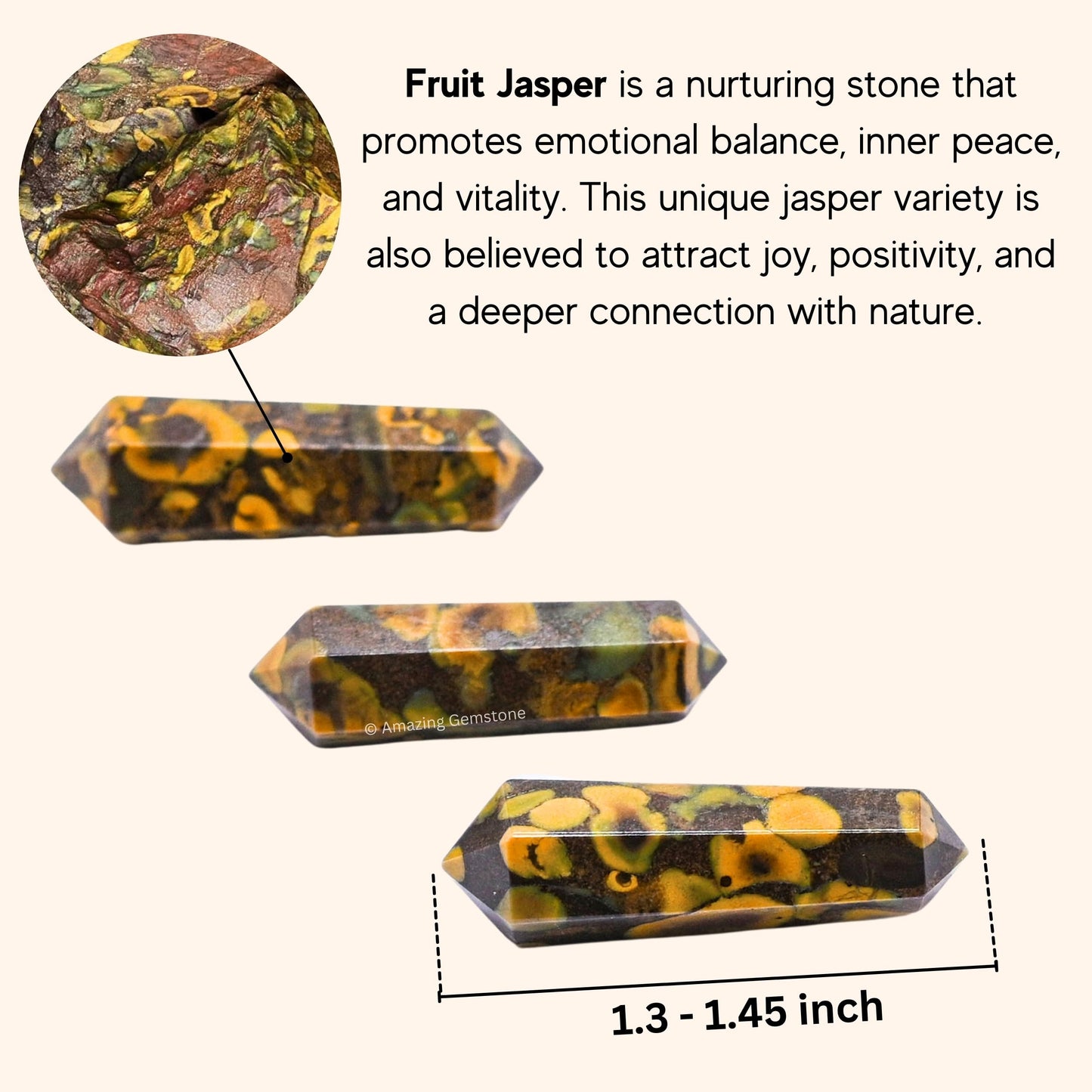 Amazing Gemstone Fruit Jasper Crystal Points Bulk Healing Crystals - Pack of 3 Double Terminated Healing Wand Point Bulk Crystals for Crafts,Crystal Grid,DIY Work - Premium Crystals - Beginners Gift