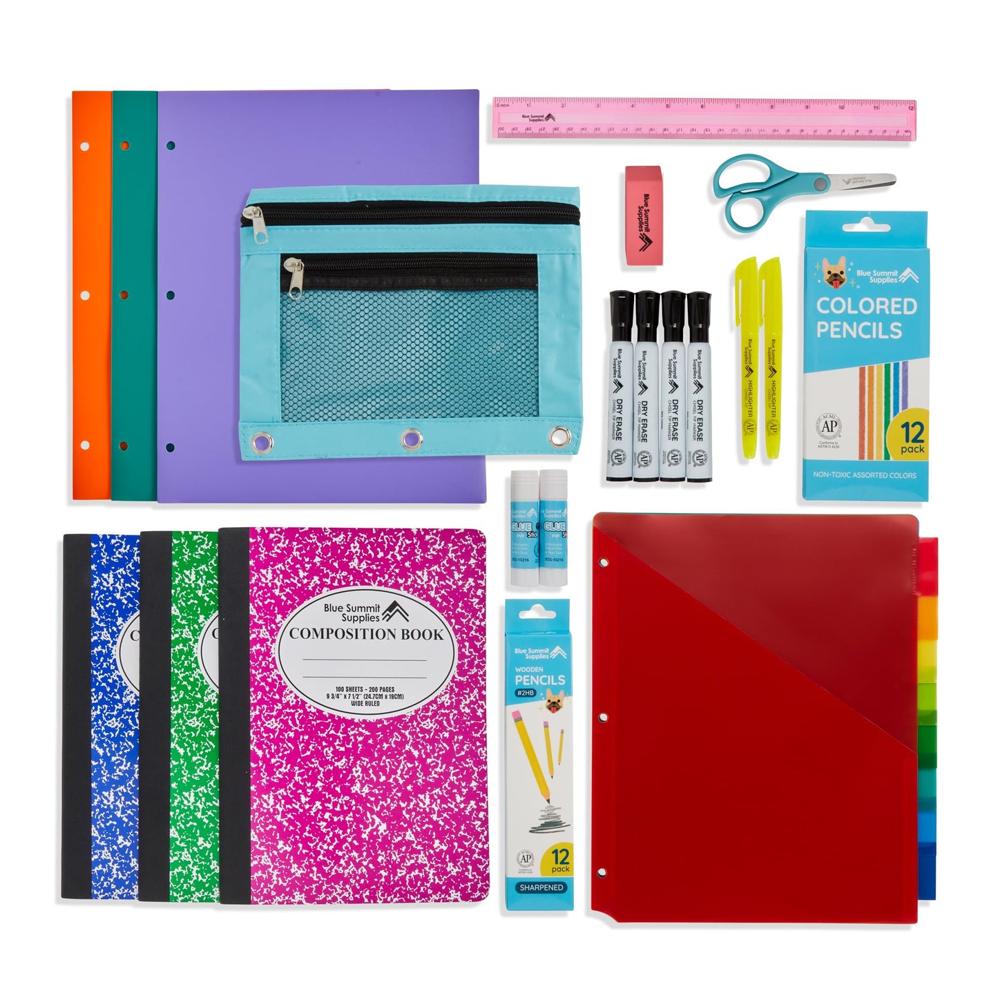Blue Summit Elementary School Supply Box, 4th, 5th Grade School Supplies Set, for Elementary Supply, Bulk 44 Piece Box