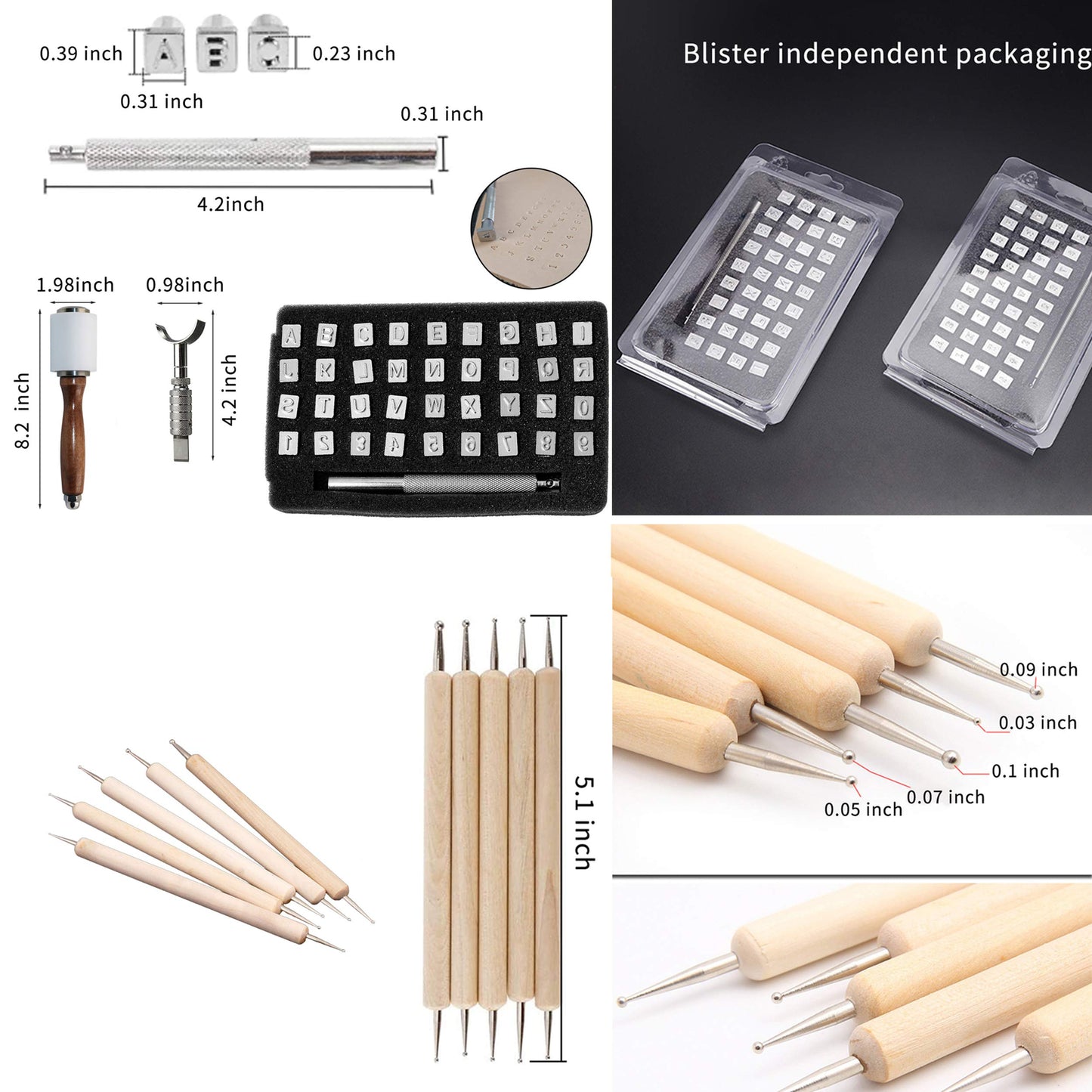 KLLsmDesign 65 Pcs Leather Sculpture Stamping Tools Kit Included Pattern Alphabet Digital Leather Stamp Punch Set,Dotting Tools,Leather Swivel Knife,Leather Roller for Saddle Making,DIY Leather Craft
