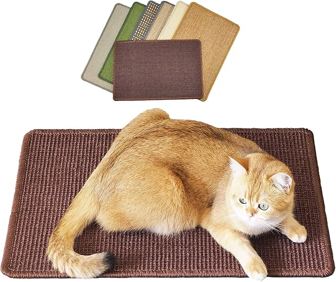 Pethave Cat Scratcher Mat, 23.6 x 15.7inch,Natural Sisal Cat Scratchers for Indoor Cats with Velcro Tapes,Cat Scratching Pad Rug,Horizontal Cat Scratching Mat Protect Furniture and Sofas (Brown)