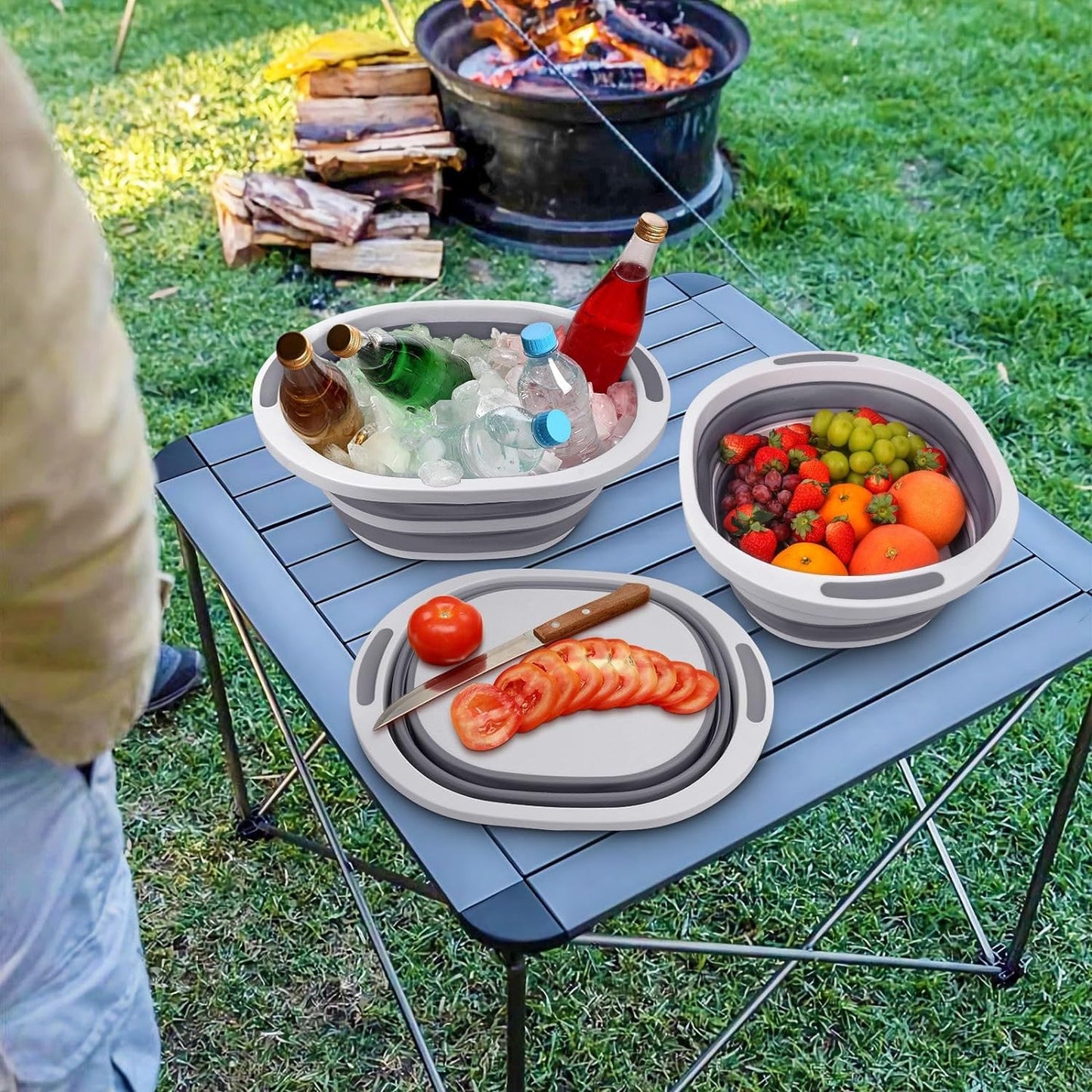 Collapsible Wash Basin, 7.5L Dish Tub Sink Basin Folding Dish Pans for Kitchen Sink, 2-in-1 Dishpan + Cutting Board, Portable Sink Dish Basin for Camping BBQ Prep Tub Washing Bin Bucket for Cleaning