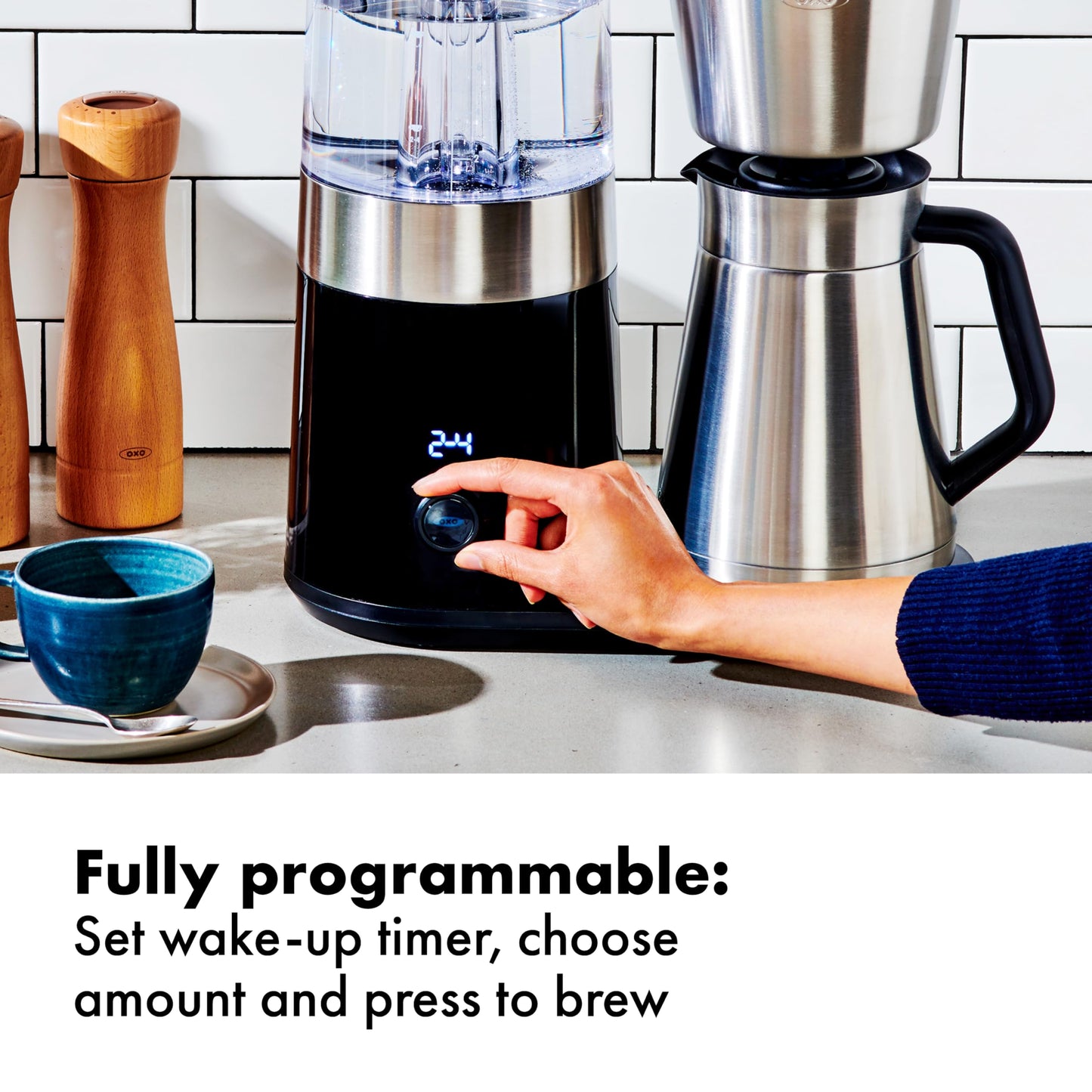 OXO Brew 9-Cup Coffee Maker – Stainless Steel, Programmable Coffee Machine with Single Serve or Full Carafe Options, SCA Certified Home Brewer