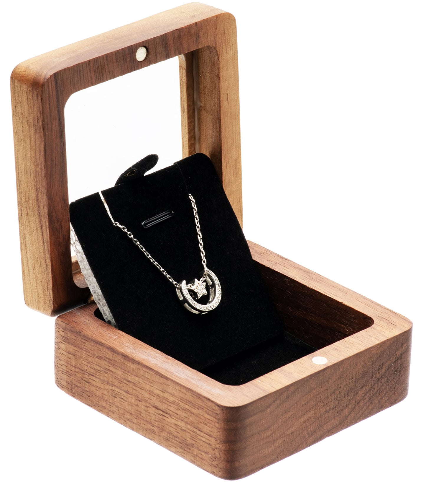 COSISO Vintage Natural Walnut Wood Necklace Box with Acrylic Lid,Pendant Storage Case Jewelry Display Box for Anniversary Propose Christmas