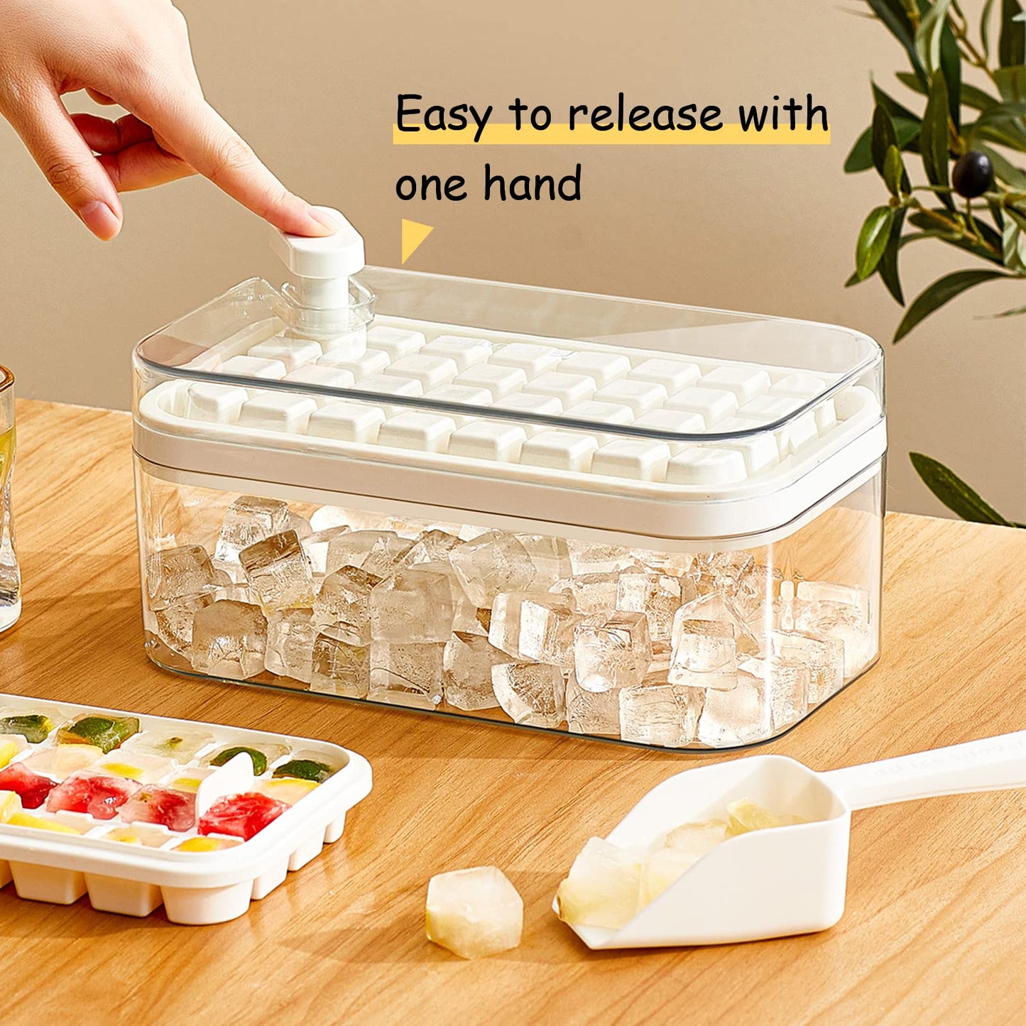 Ice Cube Tray with Lid and Bin, 2 Pack for Freezer, 64 Pcs Ice Cube Mold (White)