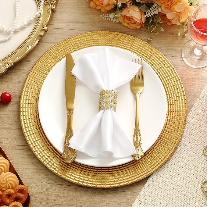 50 Pack Gold Charger Plates Bulk for Dinner Plates, 13" Round Chain Shaped Service Chargers Bulk, Plastic Wedding Chargers for Christmas Thanksgiving Party Wedding Birthday Anniversary