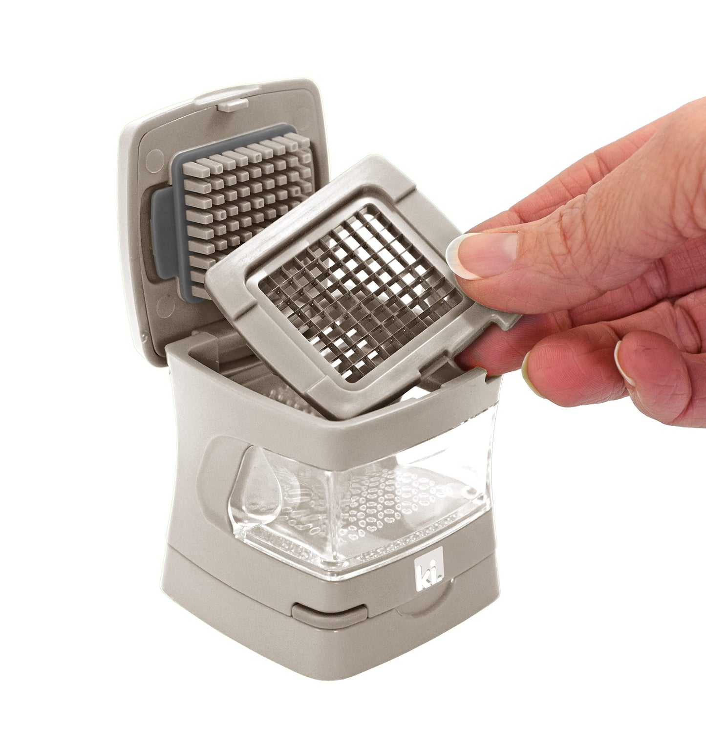 Kitchen Innovations Garlic-A-Peel Garlic Press, Crusher, Cutter, Mincer, and Storage Container - Includes Silicone Garlic Peeler - Easy to Clean - Stainless Steel Blades – (Cream), standard