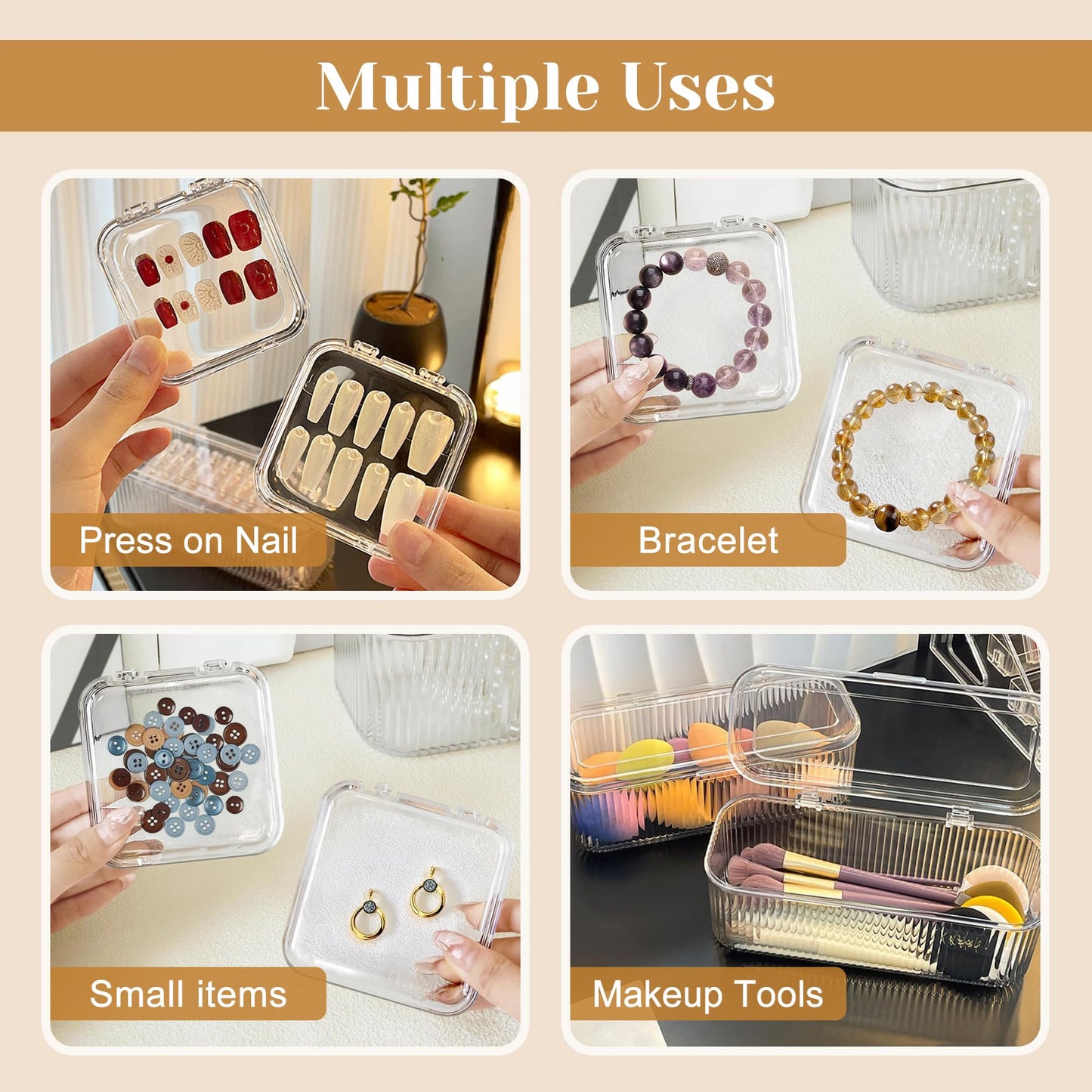 Press On Nail Organizer 14 PCS Clear Press On Nail Storage Boxes and 1 Big Storage box with 60 Pcs Adhesive Double Sided Tape,Press On Nail Packaging for Fake Nail Storage Nail Display Nail Salon.